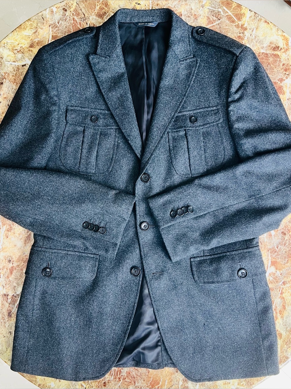 Banana Republic Wool blend Men's Gray Wool Military-Style Blazer